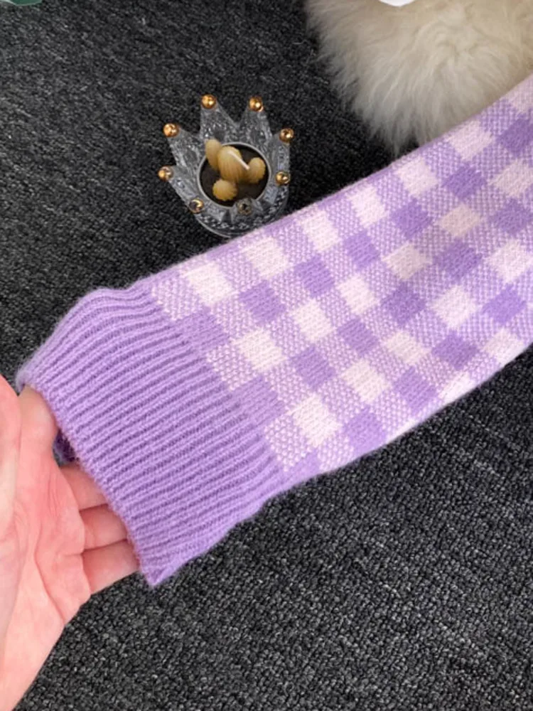 Трикотажный клетчатый кардиган и юбка короткий свитер жилет