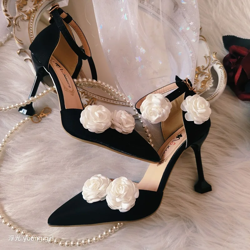

Новинка весна-лето модные черные остроносые атласные розовые сандалии на тонком высоком каблуке искусственное платье Универсальные женск...