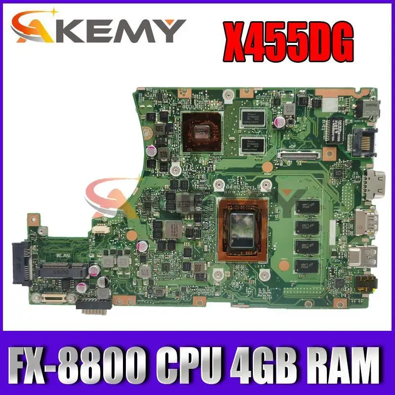 

X455DG motherboard with FX-8800 CPU 4GB RAM For Asus X455YI X455Y X455DG X455D laptop motherboard 2G GPU test 100% ok