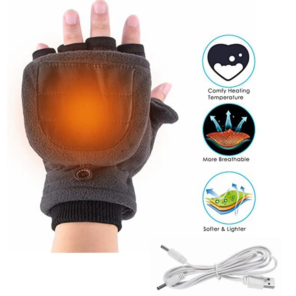 

Electric Heated Gloves Windproof Electric Heating Glove Knitting Half Finger Flip Constant Temperature for Indoor Home Outdoor