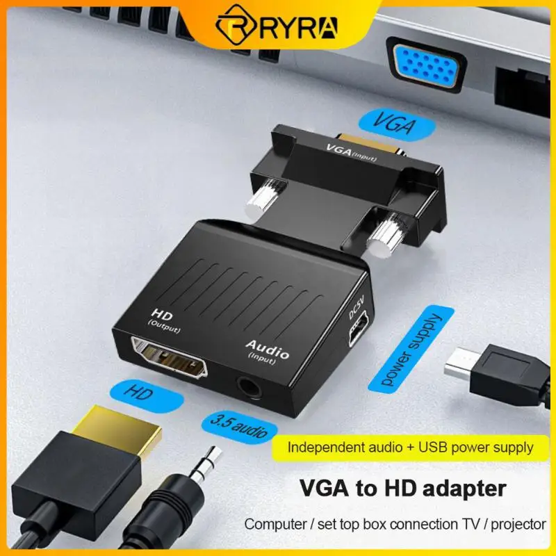 

RYRA 1080P VGA HD To HDMI-compatible Converter Adapter Female To VGA Male Converter With Audio For PC Laptop To HDTV Projector