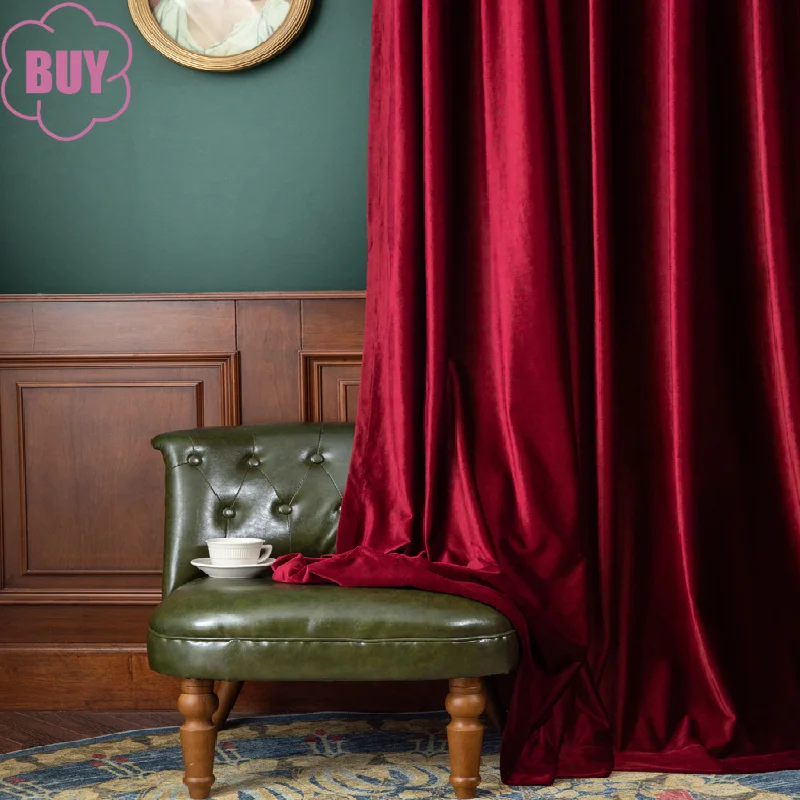 

American Curtains for Living Dining Room Bedroomn French Modern Retro Wine Red Thick Velvet Curtains Finished Custom Window