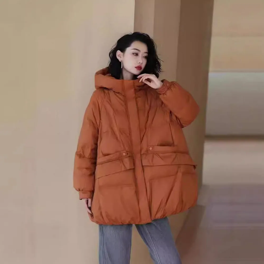 Корейский модный женский пуховик с капюшоном свободная куртка 2024 осень-зима