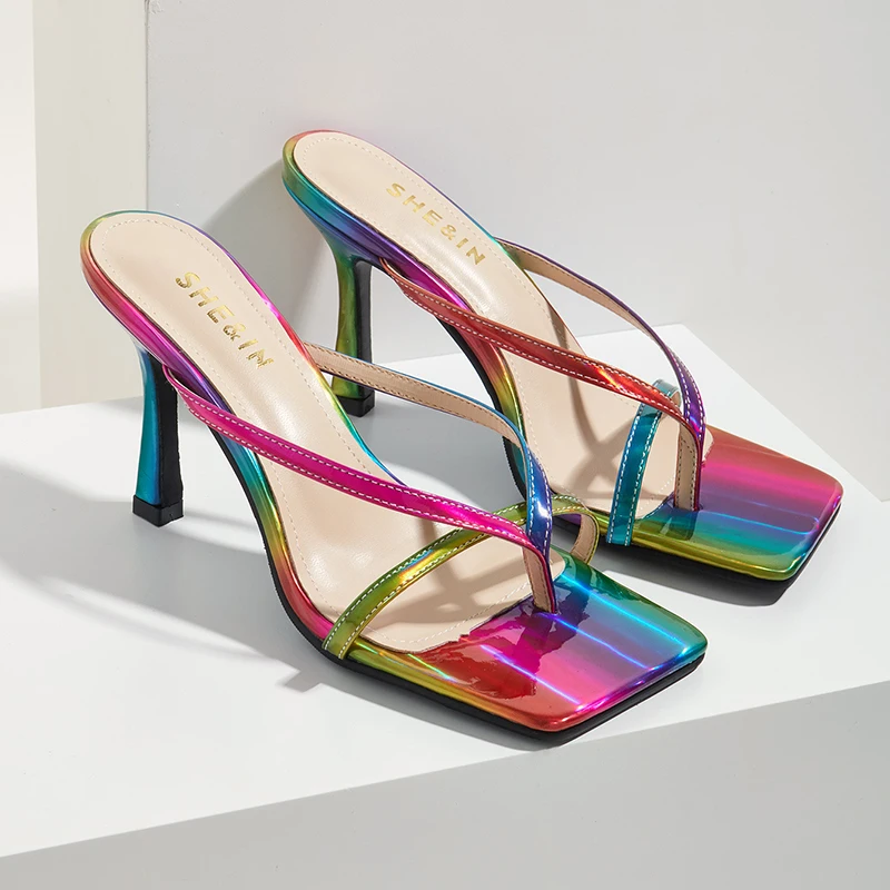 

2022 European and American Large Size Women Stiletto High Heels Fashion Color Shoes Women's Summer High Heel Slippers