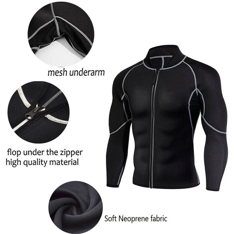 Men Sweat Neoprene Long Sleeve Sauna Suit Workout Shirt Corset Top Clothes Shapewear Long Sleeve Body Shaper Jacket Gym
