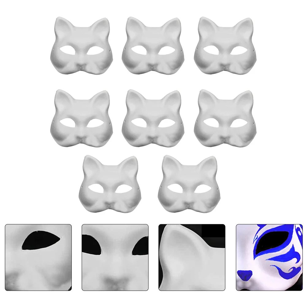 

8 Pcs Pulp Blank Mask Masquerade Cat The Ordinary Masks Accessories DIY Paper White Animal Supplies Face Lovers Men