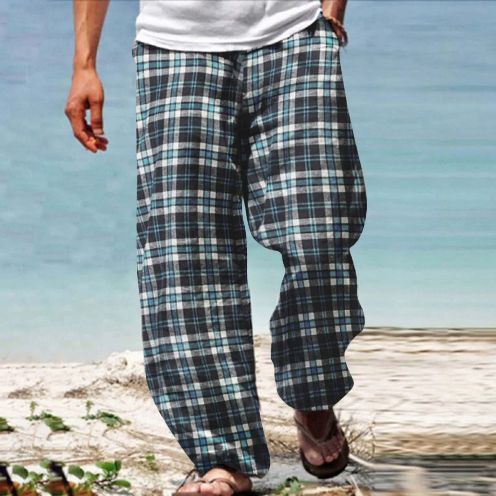 

Мужские классические шифоновые растягивающиеся дышащие теплоизоляционные удобные свободные карманы в клетку с принтом солнечного света д...