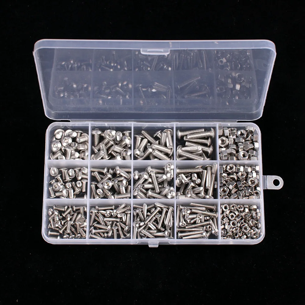 

M3 M4 M5 M6 Machine Hex Screw Set Bolts and Nuts 304 Stainless Steel Hexagon Socket Head Round Head Screw Nut Assortment Kit