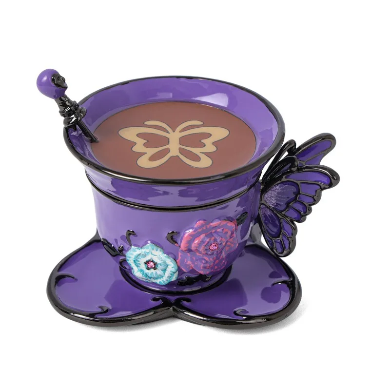 Vintage style Hand Painted Two Piece Set Coffee Cup with Flowers and Butterfly Trinket Box