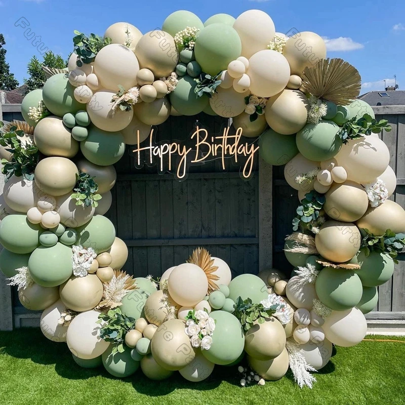 

Balloons Garland Arch Kit Sage Green Doubled Cream Peach Ballons Baby Shower Decoration Girl Birthday Wedding Party DIY Decor