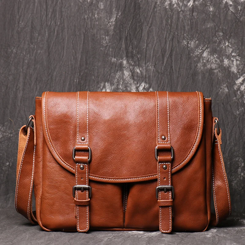 

Men's Casual Messenger Bag Genuine Leather Women's Shoulder Bags Large Capacity A4 Document Bag Suitable for 12 Inch Ipad