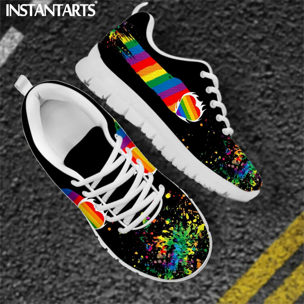 

Женские кроссовки для бега INSTANTARTS, Радужный дизайн, легкие сетсветильник ые кроссовки для ЛГБТ, на шнуровке, обувь на плоской подошве