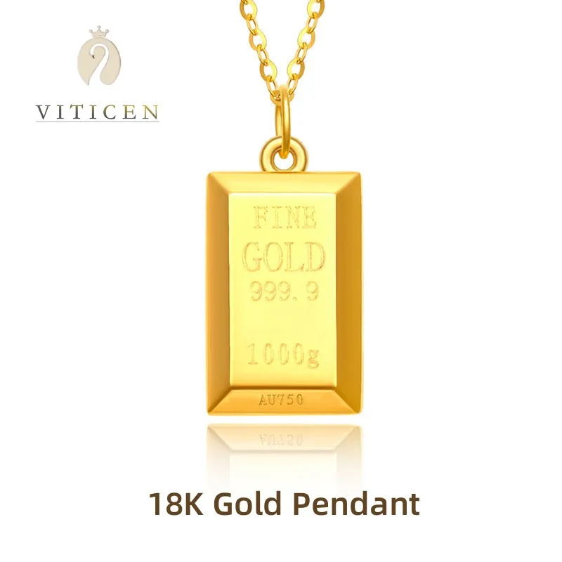 VITICEN Real 18K Gold Bricks AU750 Pendant Get Rich Necklace For Men Women Fine Gift Elegant Good Presents Classic Fashion