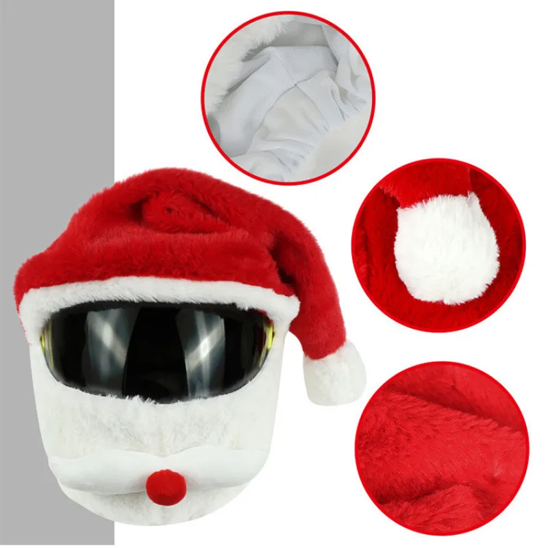 Christmas Helmet Cover Motorcycle Santa Claus Funny Cover Plush Santa ClausFull Helmet Cover Elastic Material Helmet Accessories enlarge
