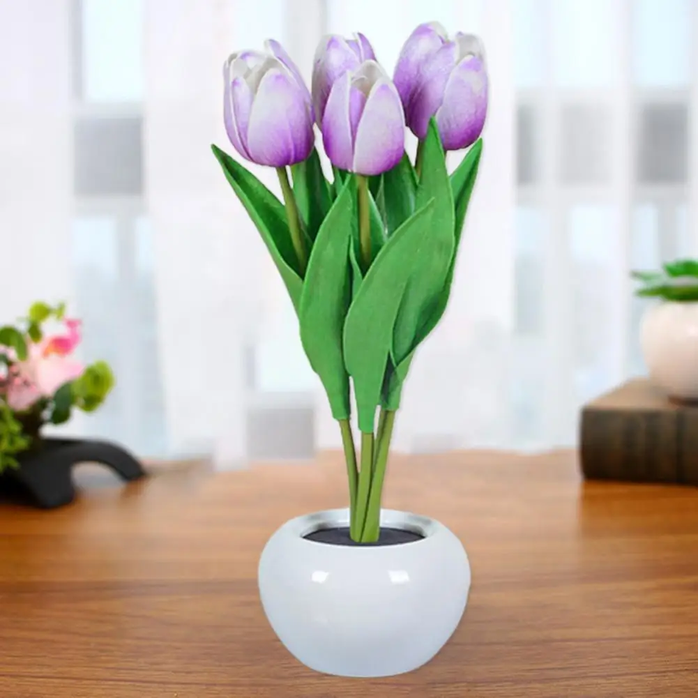 

Flowerpot LED Lamp Practical Battery Powered Home Decoration Simulation Tulip Flower Atmosphere LED Desk Light for Household