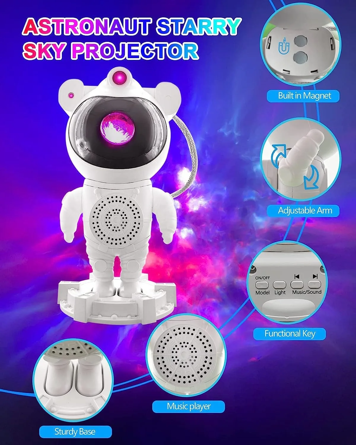 

Astronaut Star Sky Projection Lamp LED Bedroom Atmosphere Night Light Astronaut Bluetooth Music Aurora Light Projector