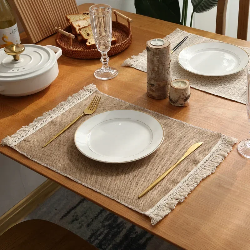 

Real Farmhouse Placemat Set Of 4 Piece Dining Table Mats Cotton Linen With Woven Kitchen 221690HTR Home For Decor Room Tassels