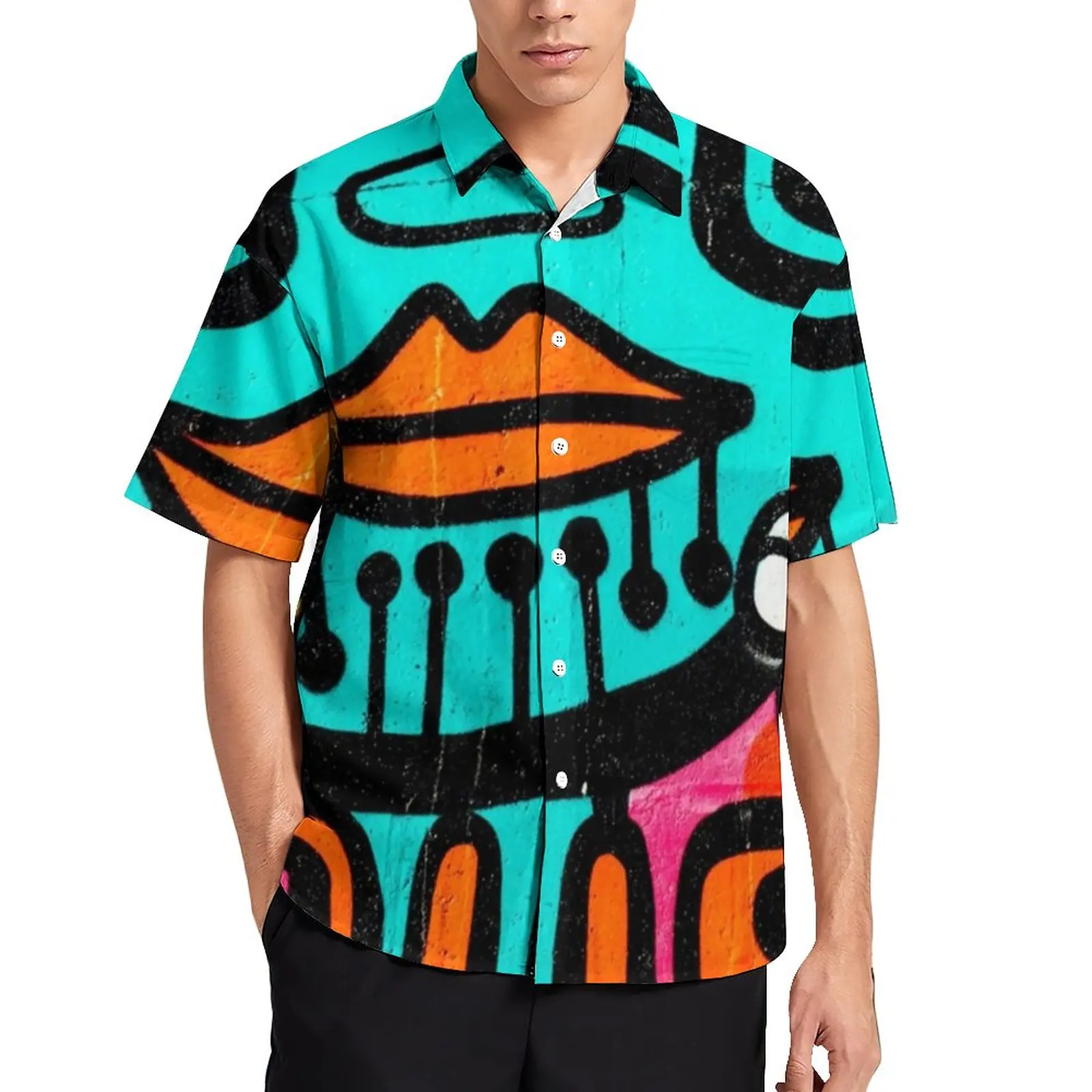 

Word Graffiti Face Shirt Hawaii Street Art Print Casual Shirts Blouses Short Sleeves Trending Oversized