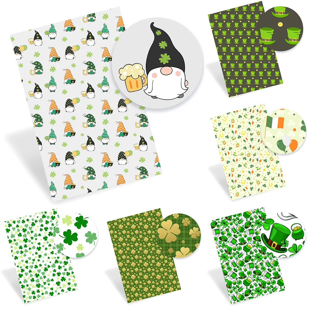 

Artificial synthetic leather vinyl leather sheet clover printing DIY hair bow crafts handbag fabric waterproof 22*30cm