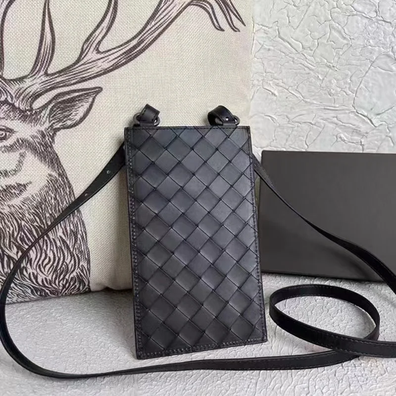 Fashion Multifunction Card Holder Shoulder Bag Weave Design Crossbody Bag Genuine Leather Business Causal Men Card Holder Wallet