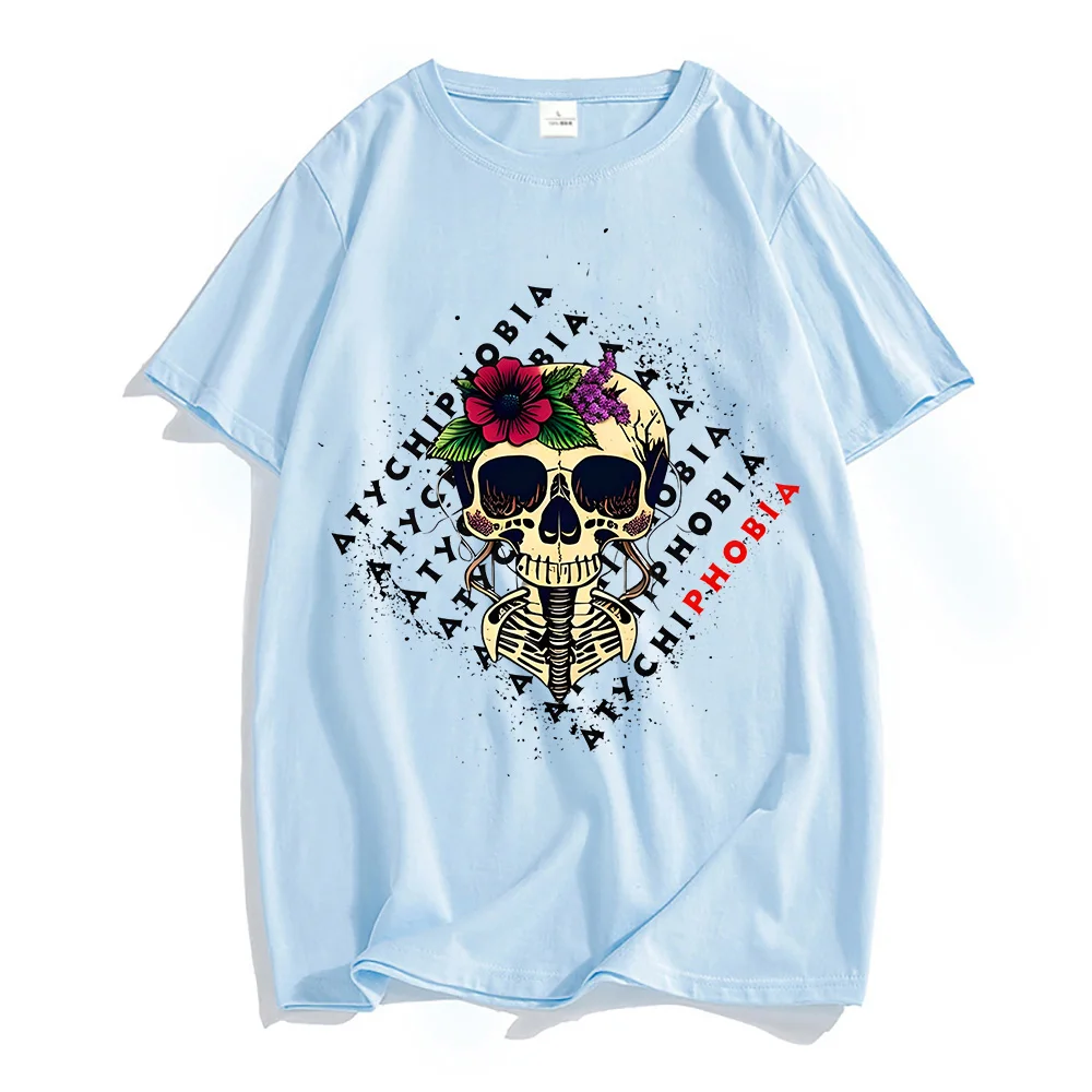 

Atychiphobia Dance Music T-shirts MEN 100% Cotton High Quality T Shirts Skull Flower Romantic Tshirts Four Seasons Tees Harajuku