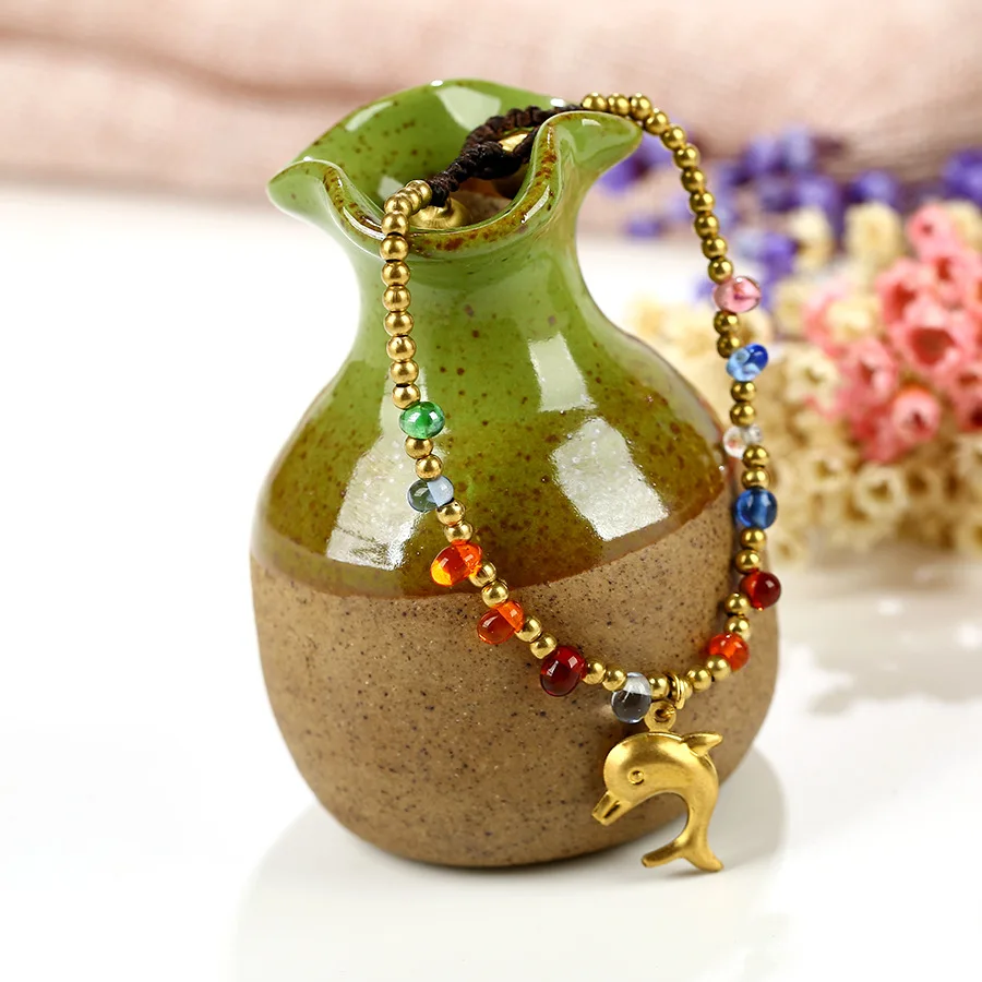 

Boho Retro Simple Elephant Dolphin Owl Copper Accessories Glazed Creative Hand Woven Ladies Cuff Bracelet Bangle Jewelry