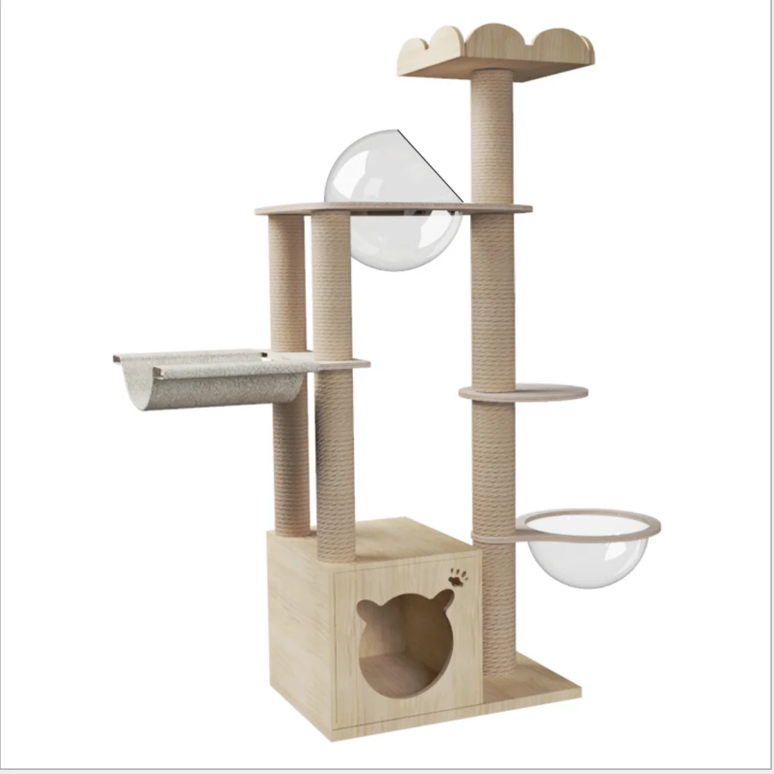 

Modern Shape Wooden Cat Climbing Scratching Tree House Condo for cats