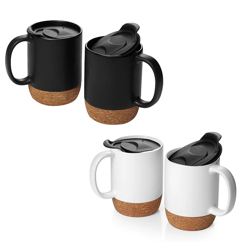 

BEST2-Piece Coffee Cup Set, Ceramic Mug With Insulated Cork Bottom And Splash Cover, Large Coffee Cup With Handle