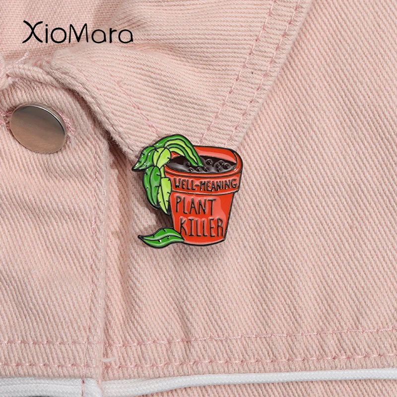 

Plant Killer Enamel Pins Custom Well-Meaning Potted Brooches Lapel Backpack Badges Jewelry Gift for Friends