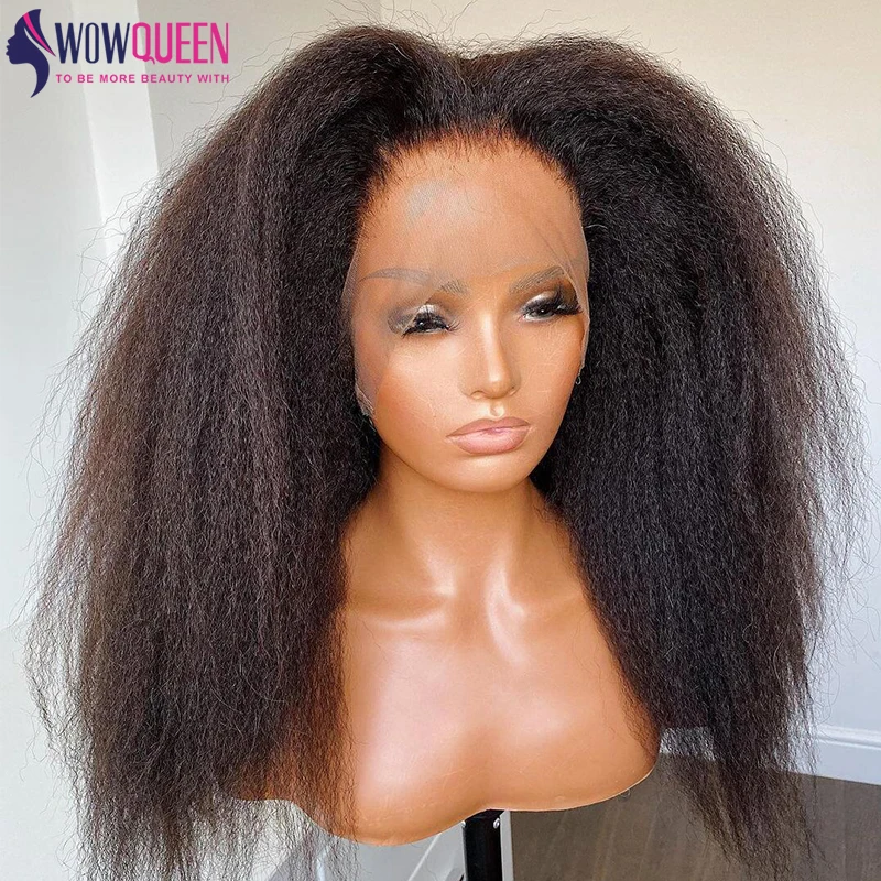 

200 Density Kinky Straight Human Hair Wig Pre Plucked Yaki Straight Hair Transparent 13x4 13x6 HD Lace Frontal Wig Closure Wig