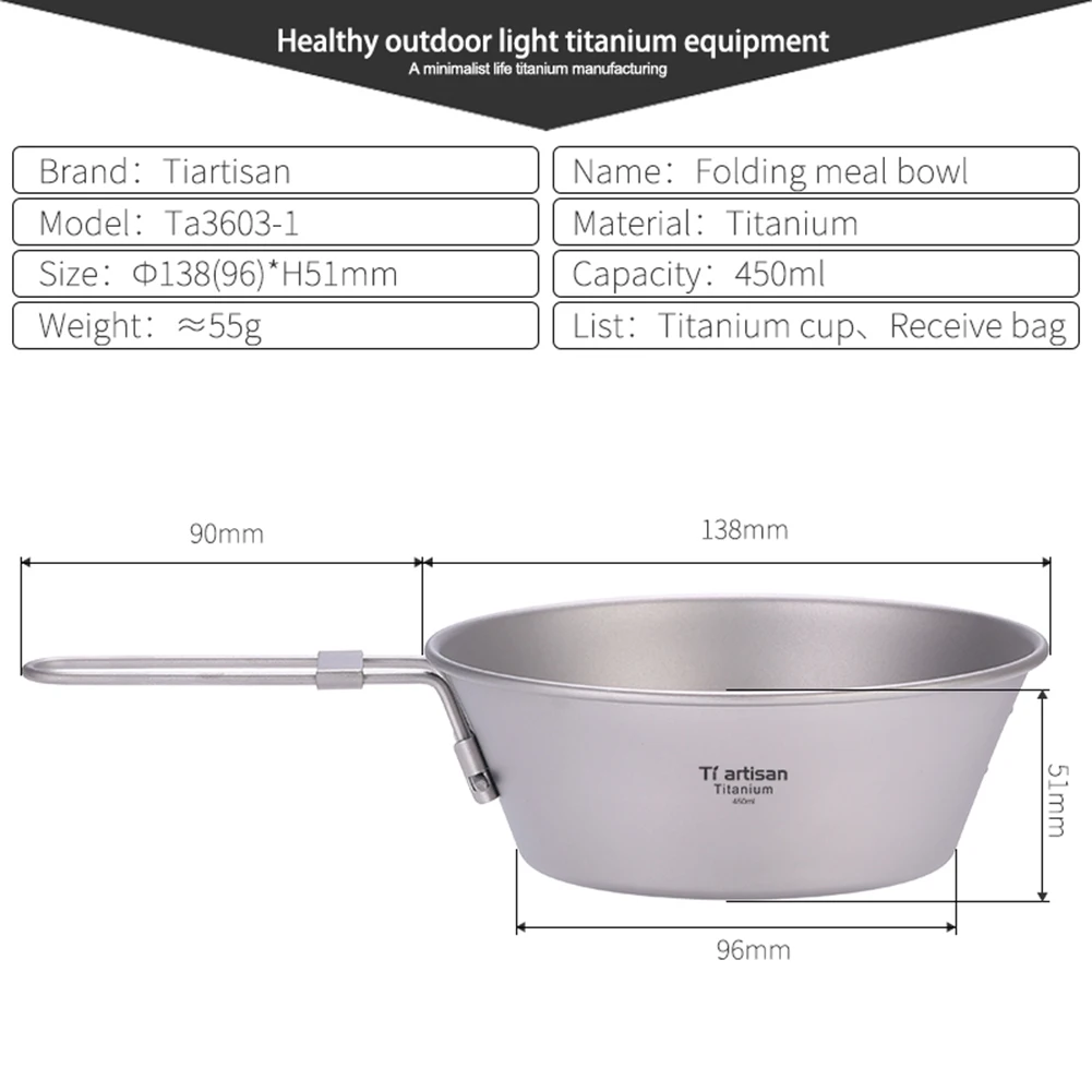 

Bowl Camping Bowls Pot Mesh Bag 450ml Titanium Ultralight 124 * 75 * 45mm 138 * 96 * 51mm For Hiking Brand New