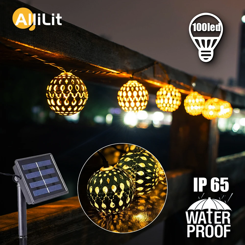 

Globe Outdoor Solar LED Lights String Moroccan Orb Metal Balls Solar Powered Garden Decoration for Christmas Garland fairy light