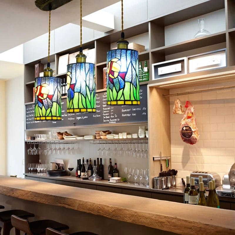 

Идиллическая сельская винтажная креативная витражная прикроватная люстра, освещение для ресторана, отеля, бара, лестницы, коридора