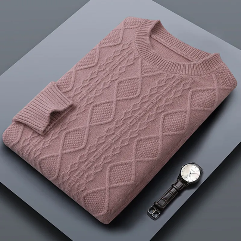 

Мужской однотонный вязаный свитер, теплый Свободный пуловер из 2022 чистой шерсти, плотная одежда для осени и зимы, 100%