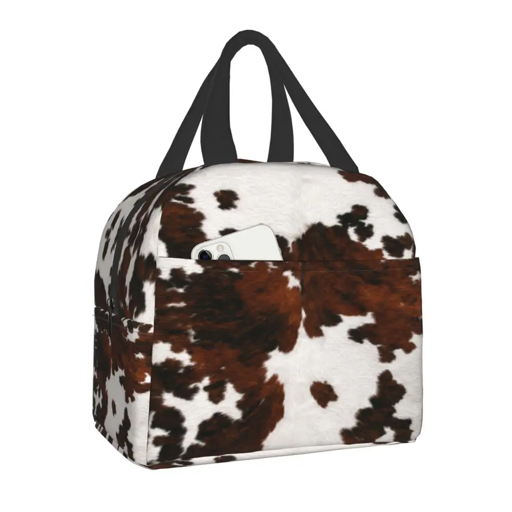 

Cowhide Print Lunch Bag Cooler Warm Food Portable Thermal Insulated Cow Skin Lunch Tote Box for Women Kids School Work Picnic