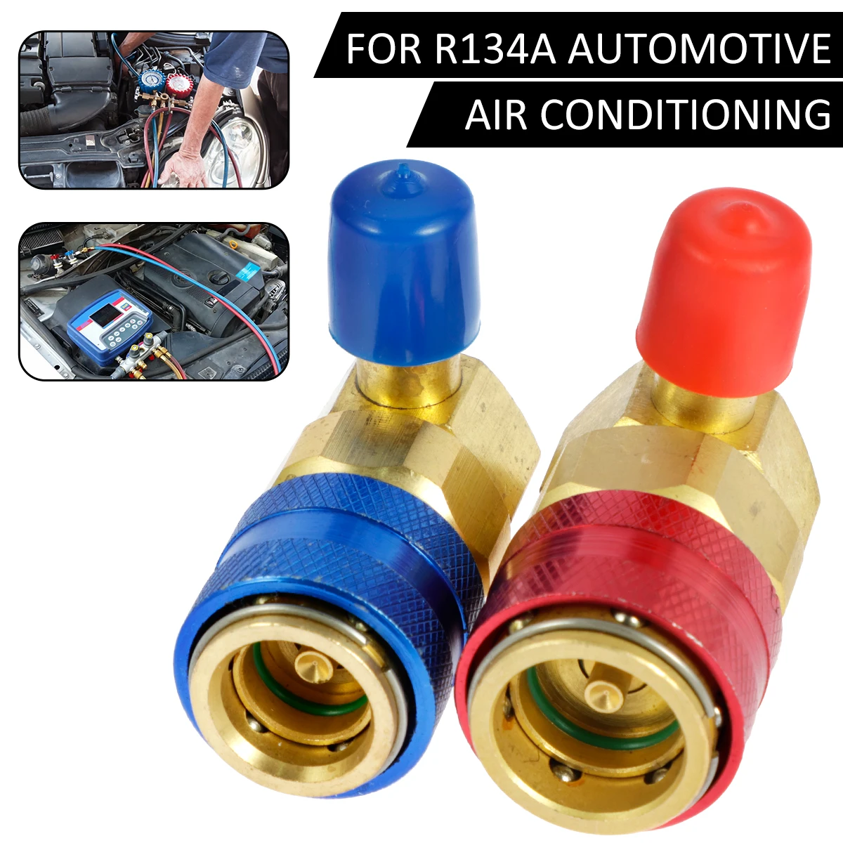

2Pcs R134A Car Air Conditioning Coupler Adapter Sturdy AC High and Low Auto Fitting Connector Replacement Quick Coupler Adapter