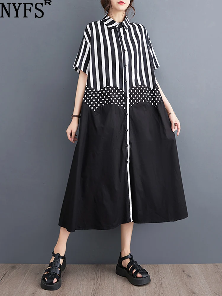 

Женское офисное платье с коротким рукавом, свободное однобортное платье в стиле пэчворк, лето 2023