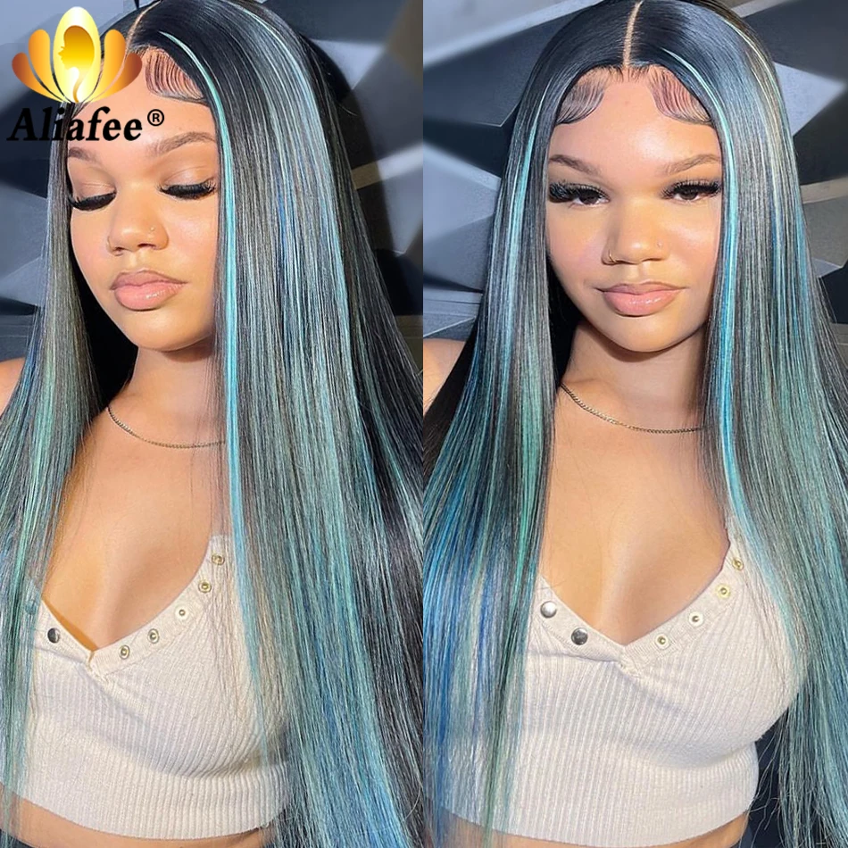 Прозрачные парики из натуральных человеческих волос 13 х4 голубого цвета 5 Х5