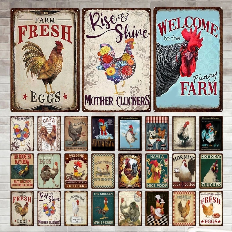 

Fresh Eggs Metal Tin Sign Farm Shop French Cafe Milk Home Wall Decor Vintage Poster Tin Plates Happy Chicken Retro Plaque