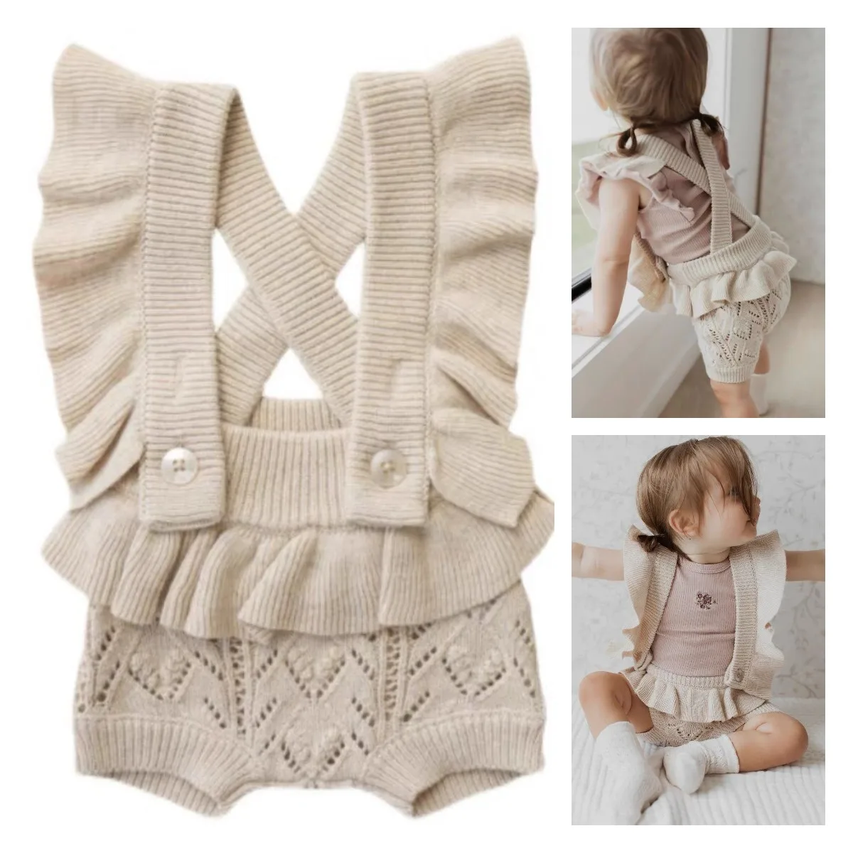 

Children's Suspenders Shorts Ins Autumn New New Zealand JK Girls Baby Knitted Solid Color Suspenders