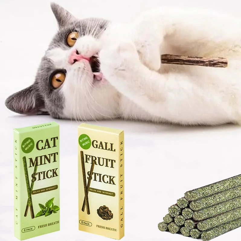 

6 Sticks Natural Cat Mint Sticks Cat Catnip Chews Toys Pet Molar Sticks Kittens Cleaning Teeth Bite-resistant Toys Pet Products