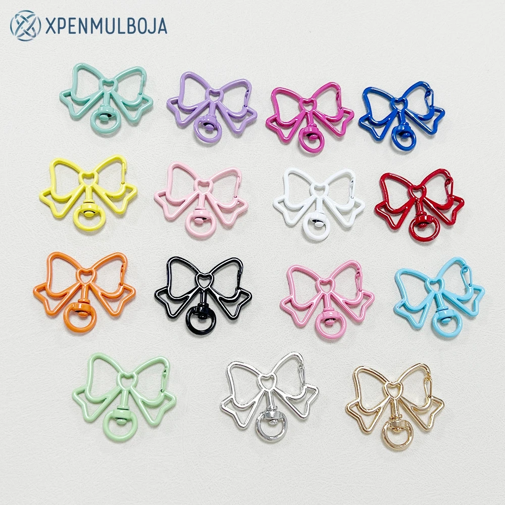 

20/30/50pcs Lot 15 Colors Spring Buckle Cute Bow Key Ring Key Chains for Women Handmade DIY Keychain Accessories Wholesale