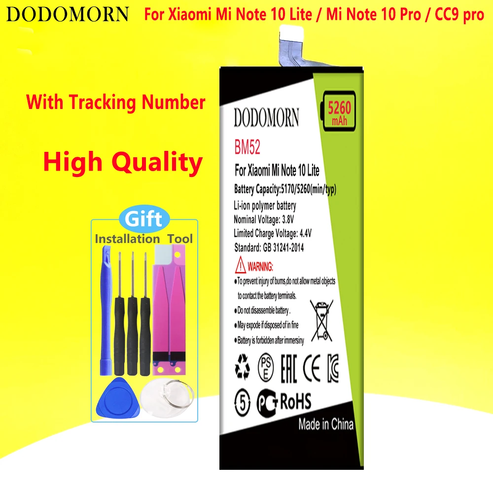 

DODOMORN BM52 Battery For Xiaomi Mi Note 10 Lite 10Lite / Mi Note 10 Pro /CC9pro CC9 Pro Phone High Quality+Tracking Number