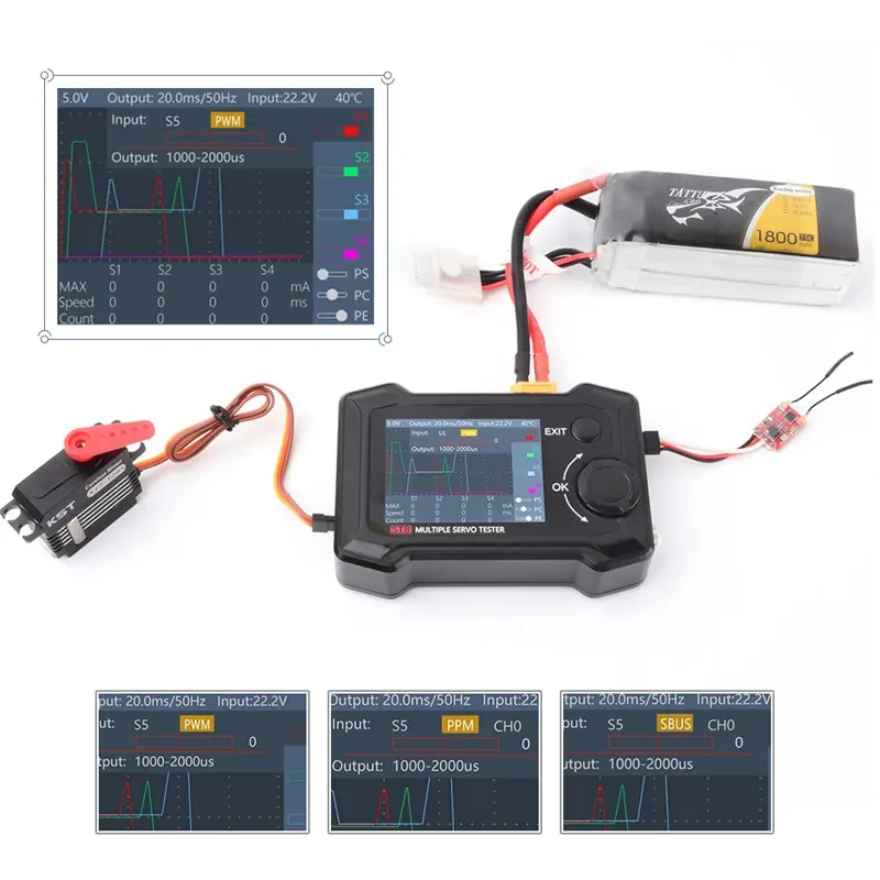 Фото Специальный тестер сервопривода ToolkitRC ST8 ШИМ PPM SBUS/8-канальный выход/5В-28В №4