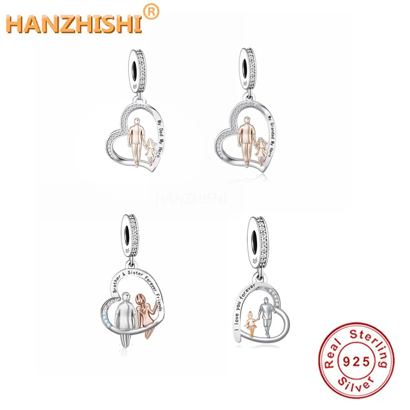 

925 Sterling Silver Father Holding His Child Hand Heart Dangle Charms Beads Fit Original Brand Bracelet Necklace Jewelry Gift