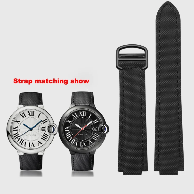 

Nylon Canvas Watch Band For Cartier Black Knight WSBb0015 Convex Blue Balloon Men 18.11mm 20.12mm Watch Strap