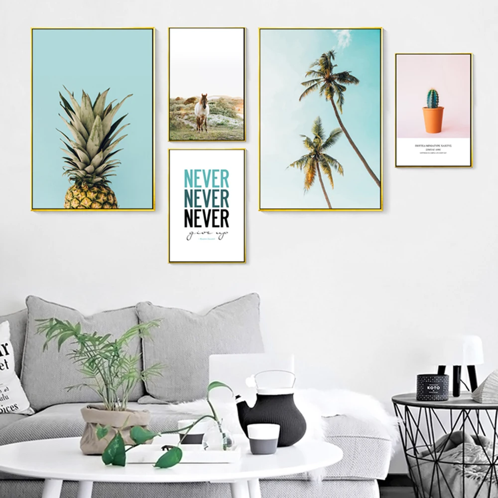 

Nordic Fresh Cactus Pineapple Animal Nature Scenery Coconut Tree Picture Posters Wall Art Canvas Painting Bedroom Home Decor
