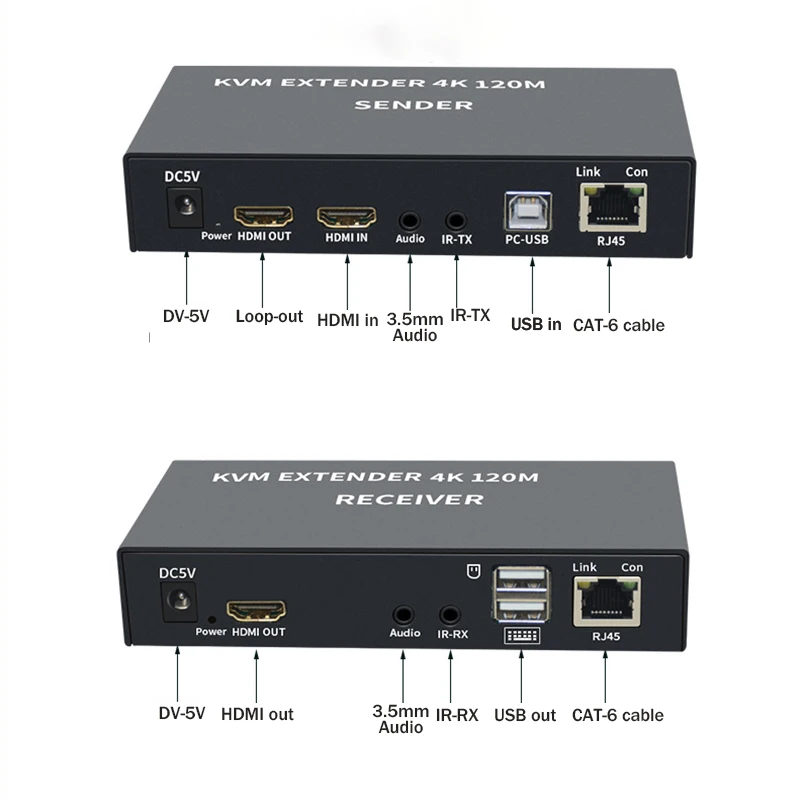 4K 120M HDMI KVM Extender over Cat5e/6 Rj45 Ethernet Cable USB with Loop-out Audio IR Support Keyboard Mouse on 4K 120М HDMI KVM-устройство расширение по кабелю Ethernet Cat5e/6 Rj45 USB с аудиовыходом Loop-out поддержка ИК-управления клавиатуры и мыши