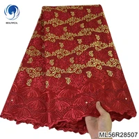 high quality 100 cotton embroidered with gold thread 2022 eyelet lace trim dubai style lace for african wedding dress ml56r285