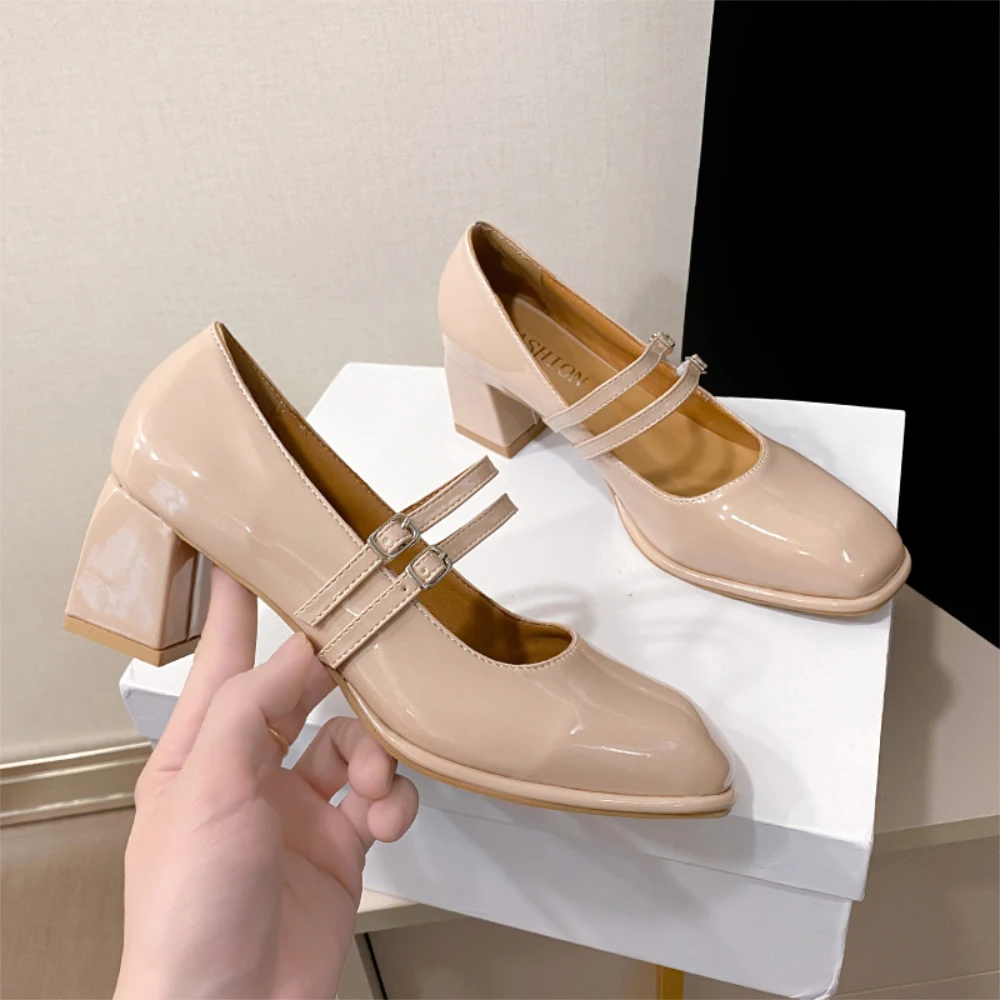 Retro Mary Jane shoes woman's head shallow mouth thick women single shoes assorted fairy wind late night shoes